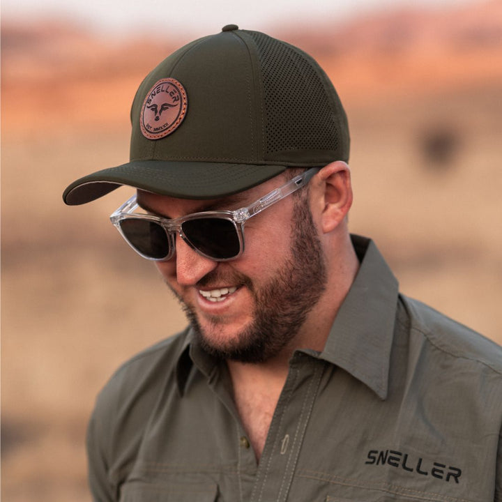 Premium Sneller Trucker Cap - Olive - Longhorn Leather Patch