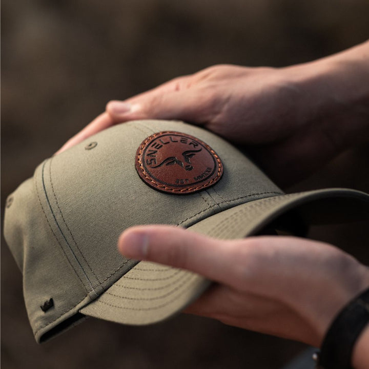 Snapback 6 Panel Cap - Olive - Longhorn Leather Patch