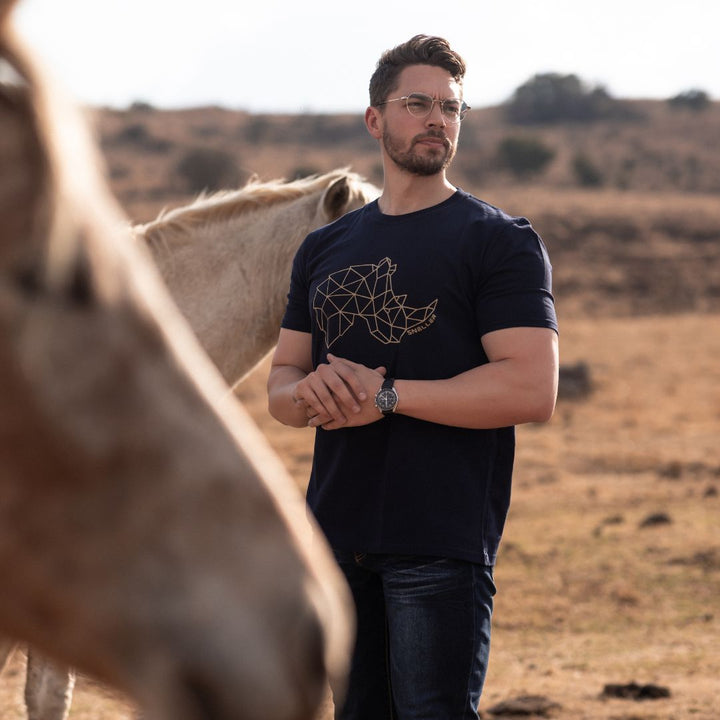 Limited Edition Premium Tee's - 3D - Navy Gold Outline Rhino™