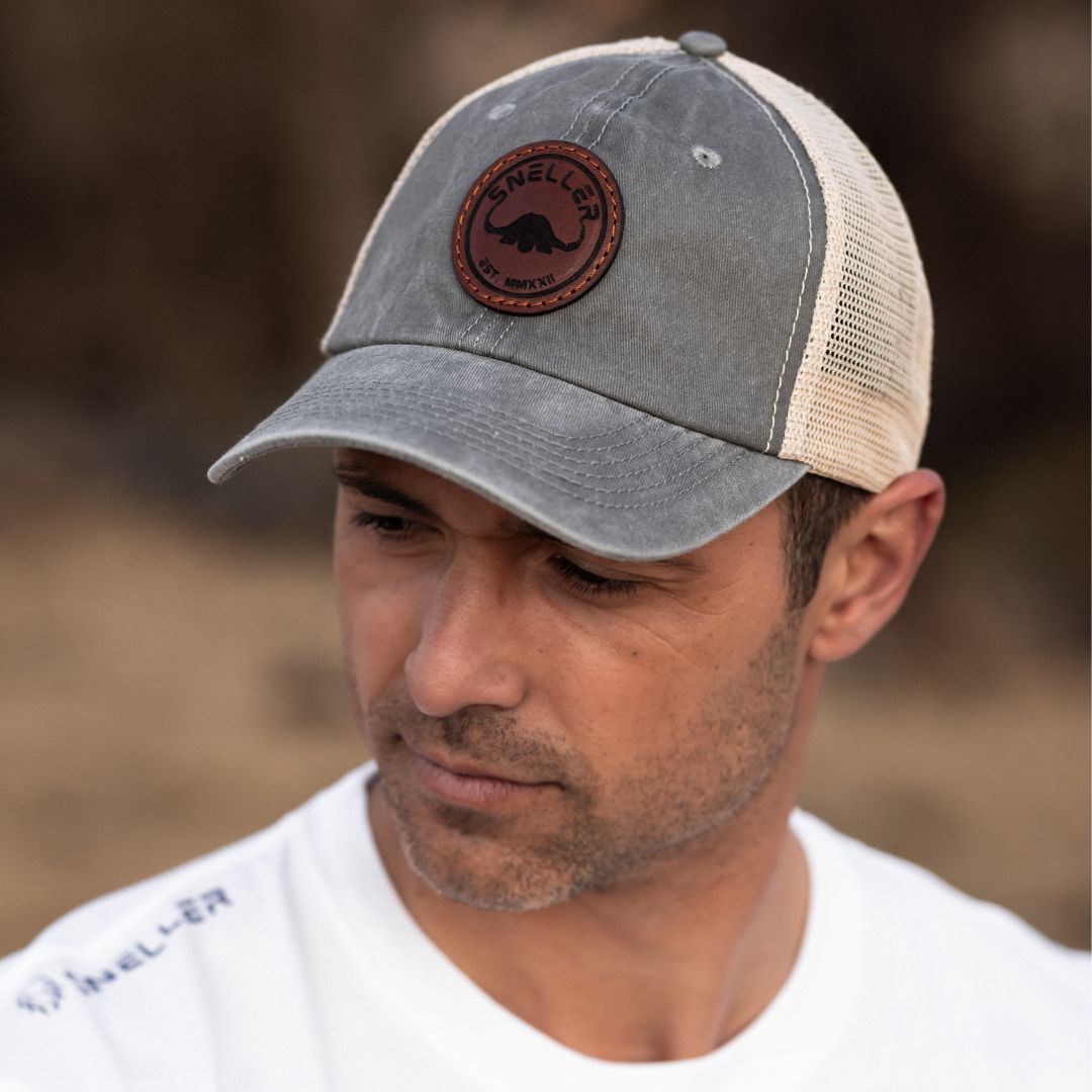 Max Wash Trucker Cap - Grey - Buffalo Leather Patch