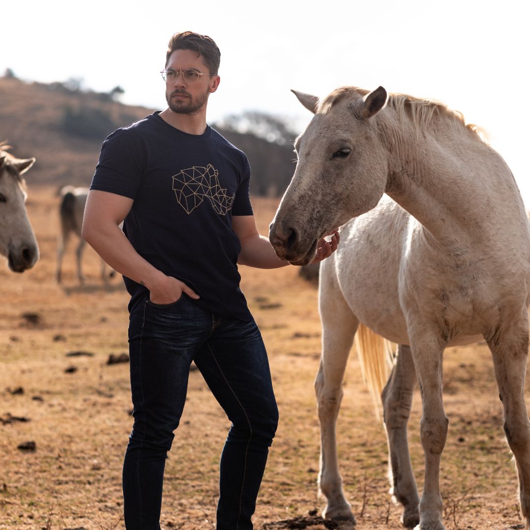 Limited Edition Premium Tee's - 3D - Navy Gold Outline Rhino™