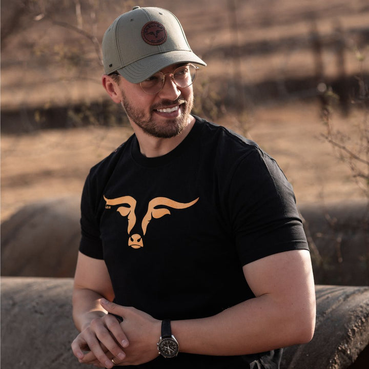 Snapback 6 Panel Cap - Olive - Longhorn Leather Patch