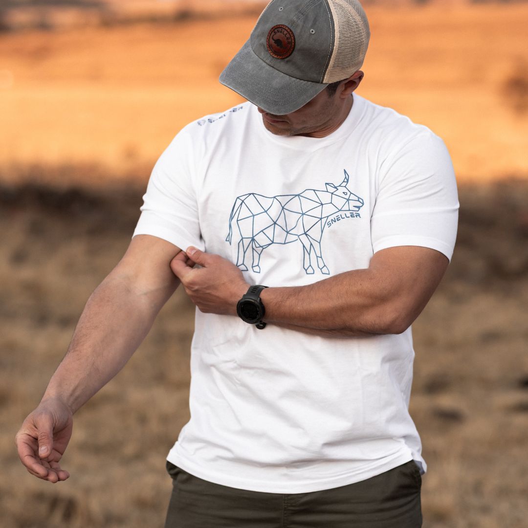 Limited Edition Premium Tee's - 3D - White Navy Outline Cow™