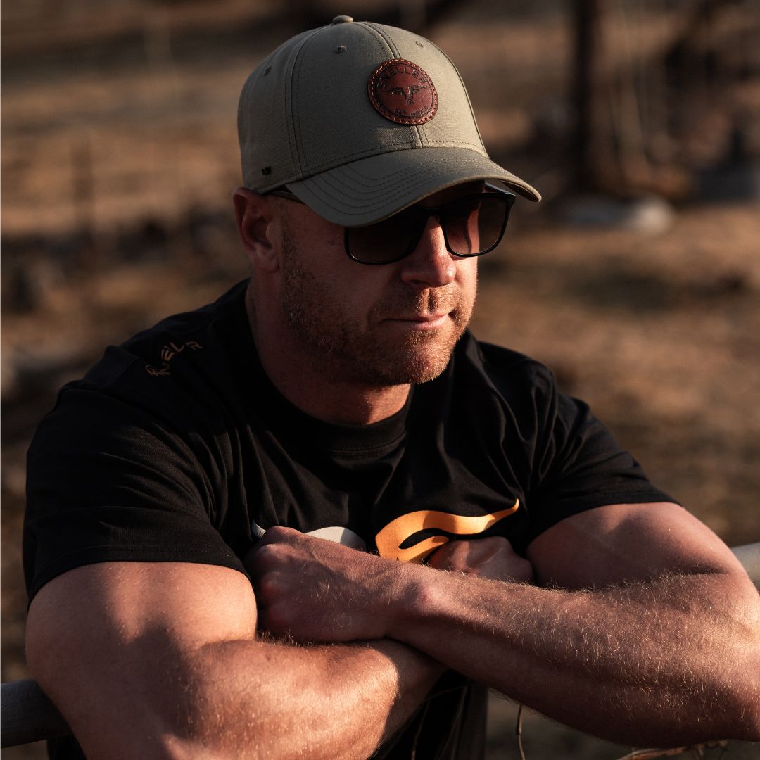 Snapback 6 Panel Cap - Olive - Longhorn Leather Patch