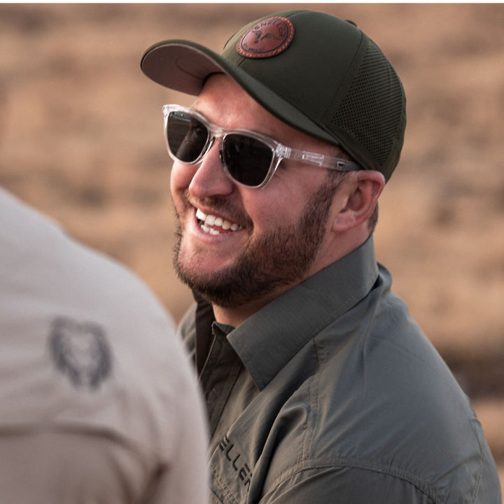 Premium Sneller Trucker Cap - Olive - Longhorn Leather Patch