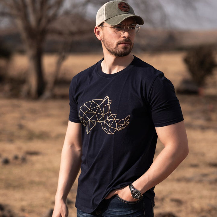 Limited Edition Premium Tee's - 3D - Navy Gold Outline Rhino™