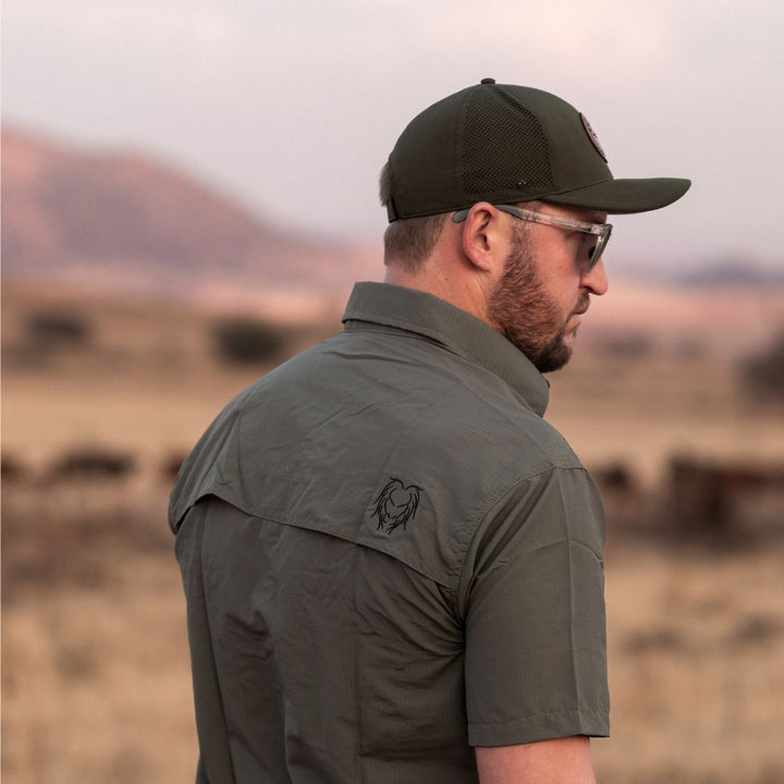Premium Sneller Trucker Cap - Olive - Longhorn Leather Patch