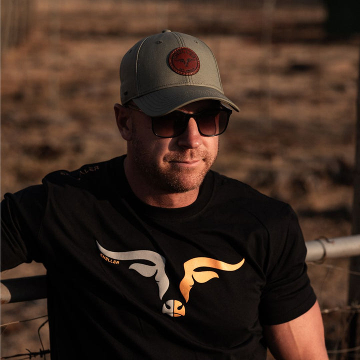 Snapback 6 Panel Cap - Olive - Longhorn Leather Patch