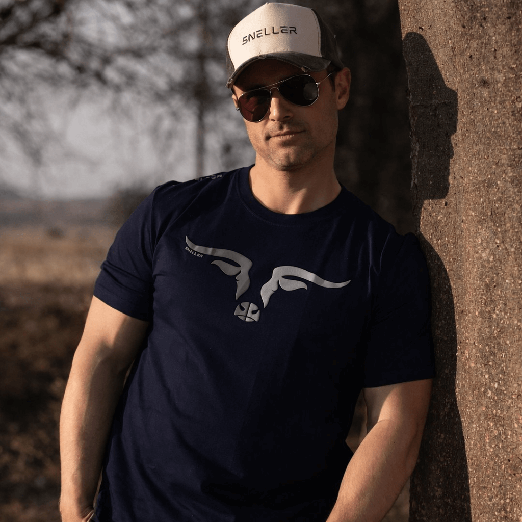 Limited Edition Premium Tee's - 3D - Navy Mix Grey Longhorn™