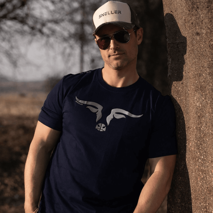 Limited Edition Premium Tee's - 3D - Navy Mix Grey Longhorn™